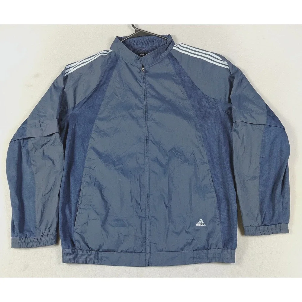 Vintage Adidas Track Jacket Mens M/L Blue 3 Stripe Button Off Sleeve Trefoil